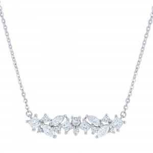14K White Gold 0.85 carats Fancy Diamonds Bar Necklace