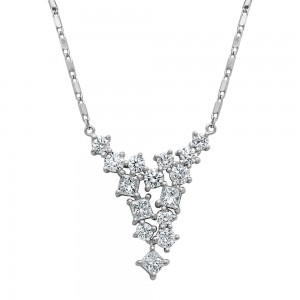 14K White Gold 0.90 carat Fancy Cut Diamonds Triangle Necklace