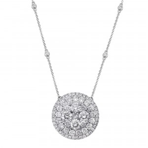 14K White Gold 1.80 carat Diamonds Layered Halo Round Necklace