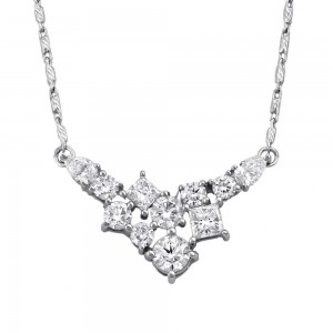 14K White Gold 1.0 carat Fancy Cut Diamonds Triangle Necklace