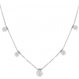 14K white Gold 1.45 carat Diamonds Cluster Station Necklace