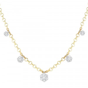 14K Yellow and White Gold 2.45 carat Diamonds Flower Cluster Station Necklace