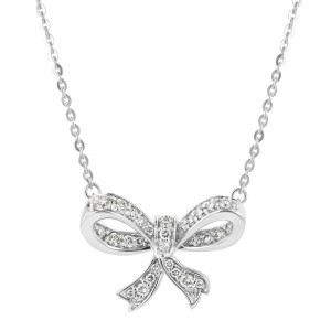 14K White Gold 0.33 carat Diamonds Bow Necklace