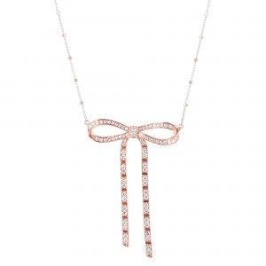 14K Rose Gold 1.00 carat Diamonds Bow Necklace