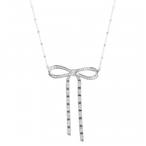 14K White Gold 1.00 carat Diamonds Bow Necklace