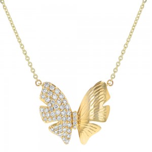 14K Yellow Gold 0.44 carat Diamonds Butterfly Necklace