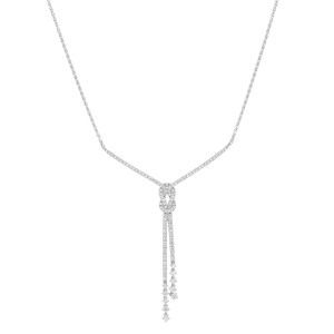 14K White Gold 1.00 carat Round Diamonds Y Knot Necklace