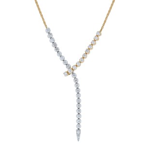 14K Yellow and White Gold 1.00 carat Round Diamonds Y shape Lariat Necklace