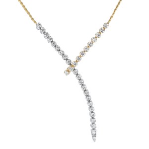 14K Yellow and White Gold 1.80 carat Round Diamonds Y shape Lariat Necklace