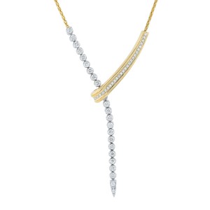 14K Yellow and White Gold 1.50 carat Round Diamonds Y shape Lariat Necklace