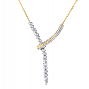14K Yellow and White Gold 1.25 carat Round Diamonds Y shape Lariat Necklace