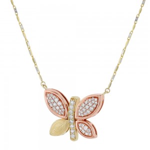 14K Yellow and Rose Gold 0.45 carat Diamonds Butterfly Necklace