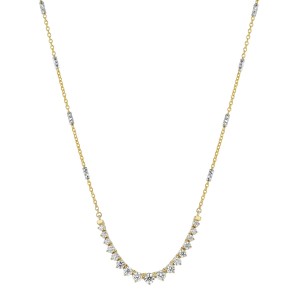 14K Yellow Gold 1.0 carat Diamonds Flex Curved Bar Necklace