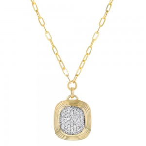 14K Yellow Gold 1.0 carat Diamonds Framed Pave Medallion Necklace