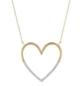 14K Yellow Gold 0.45 carat Diamonds Large Heart Necklace
