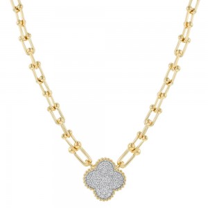 14K Yellow Gold 0.45 carat Diamonds Clover Necklace