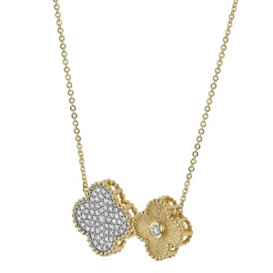 14K Yellow Gold 0.50 carat Diamonds Clovers Duo Necklace