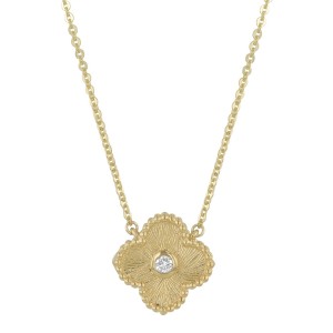 14K Yellow Gold 0.05 carat Diamond Textured Clover Necklace