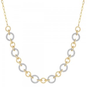 14K Two Tone Yellow and White Gold 2.70 carats Fancy Links Diamonds Necklace