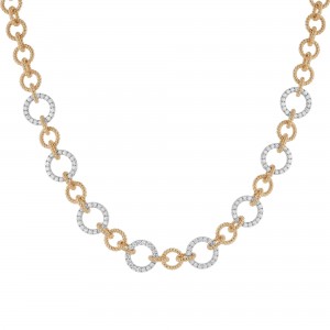 14K Two Tone Yellow and White Gold 2.70 carats Diamonds Textured Links Heavy Necklace