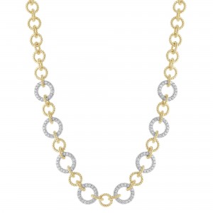 14K Two Tone Yellow and White Gold 5.40 carats Diamonds Textured Links Heavy Necklace