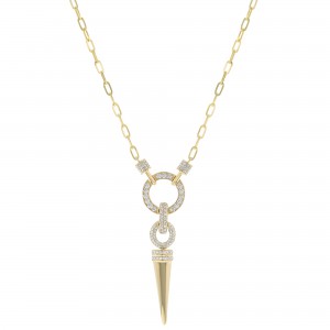 14K Yellow Gold 1.00 carat White Diamonds Spike Drop Necklace