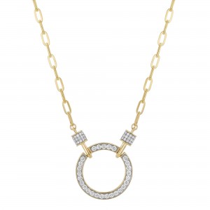 14K Yellow Gold 0.80 carat White Diamonds Circle Necklace