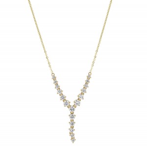 14K Yellow Gold 1.25 carat Round Diamonds Y Necklace