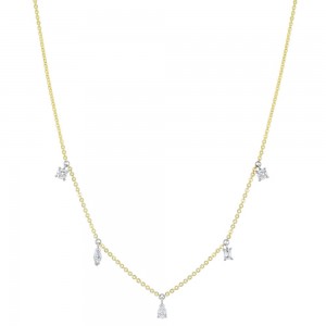 14K Yellow Gold 0.50 carat Fancy Cut Diamonds Station Necklace