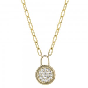 14K Yellow Gold 0.35 carat Diamonds Pave Circle Necklace