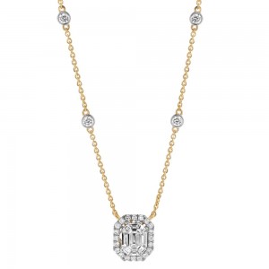 14K Yellow Gold 0.95 carat Composite Emerald and Round Diamonds Necklace