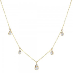 14K Yellow Gold 0.75 carat Diamonds Tear Drop Shape Station Necklace