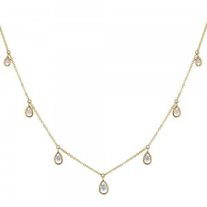 14K Yellow Gold 0.50 carat Diamonds Tear Drop Shape Station Necklace