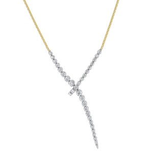 14K Yellow and White Gold 1.40 carat Round Diamonds Y shape Lariat Necklace