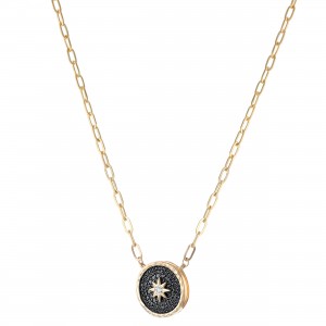 14K Yellow Gold 0.65 carat Black and White Diamonds Round Necklace