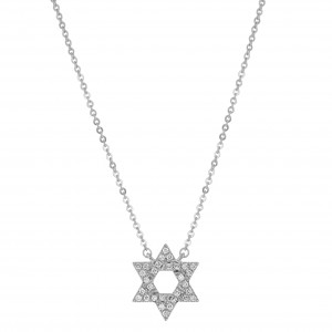 14K White Gold 0.18 carat Diamonds Star of David Necklace