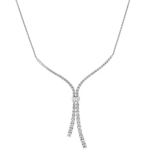 14K White Gold 3.40 carat Baguette and Round Diamonds Y Necklace