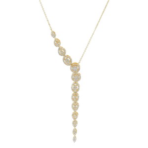 14K Yellow Gold 1.35 carat Round Diamonds Y Necklace