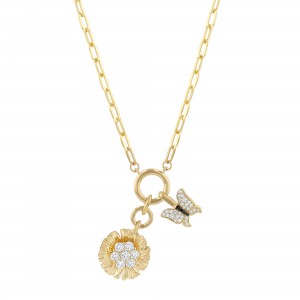 14K Yellow Gold 0.65 carat Black and White Diamonds Charm Necklace
