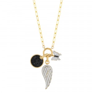 14K Yellow Gold 1.00 carat Black and White Diamonds Charm Necklace