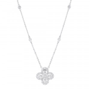 14K White Gold 1.00 carat Diamonds Flower Necklace