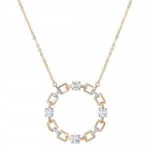 14K Yellow Gold 0.65 carat Round Diamonds Geometric Circle Necklace