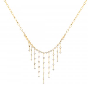 14K Yellow Gold 1.65 carat Diamonds Tassel Drop Bib Necklace