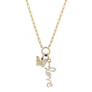 14K Yellow Gold 0.55 carat Black and White Diamonds Charm Necklace