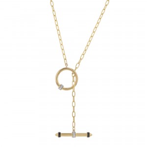 14K Yellow Gold 0.50 carat Black and White Diamonds Bar Slider Necklace