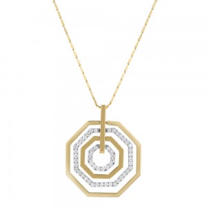 14K Yellow Gold 1.0 carat Diamonds Geometric Octagon Necklace