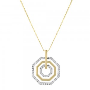 14K Yellow Gold 1.0 carat Diamonds Geometric Octagon Necklace