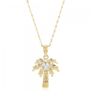 14K Yellow Gold 0.10 carat Diamonds Palm Tree Pendant