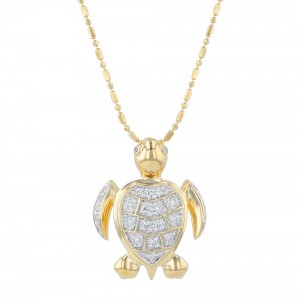 14K Yellow Gold 0.25 carat Diamonds Sea Turtle Pendant