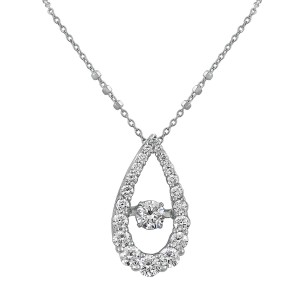 14K White Gold 0.70 carat Dancing Diamond Pear Shape Halo Necklace